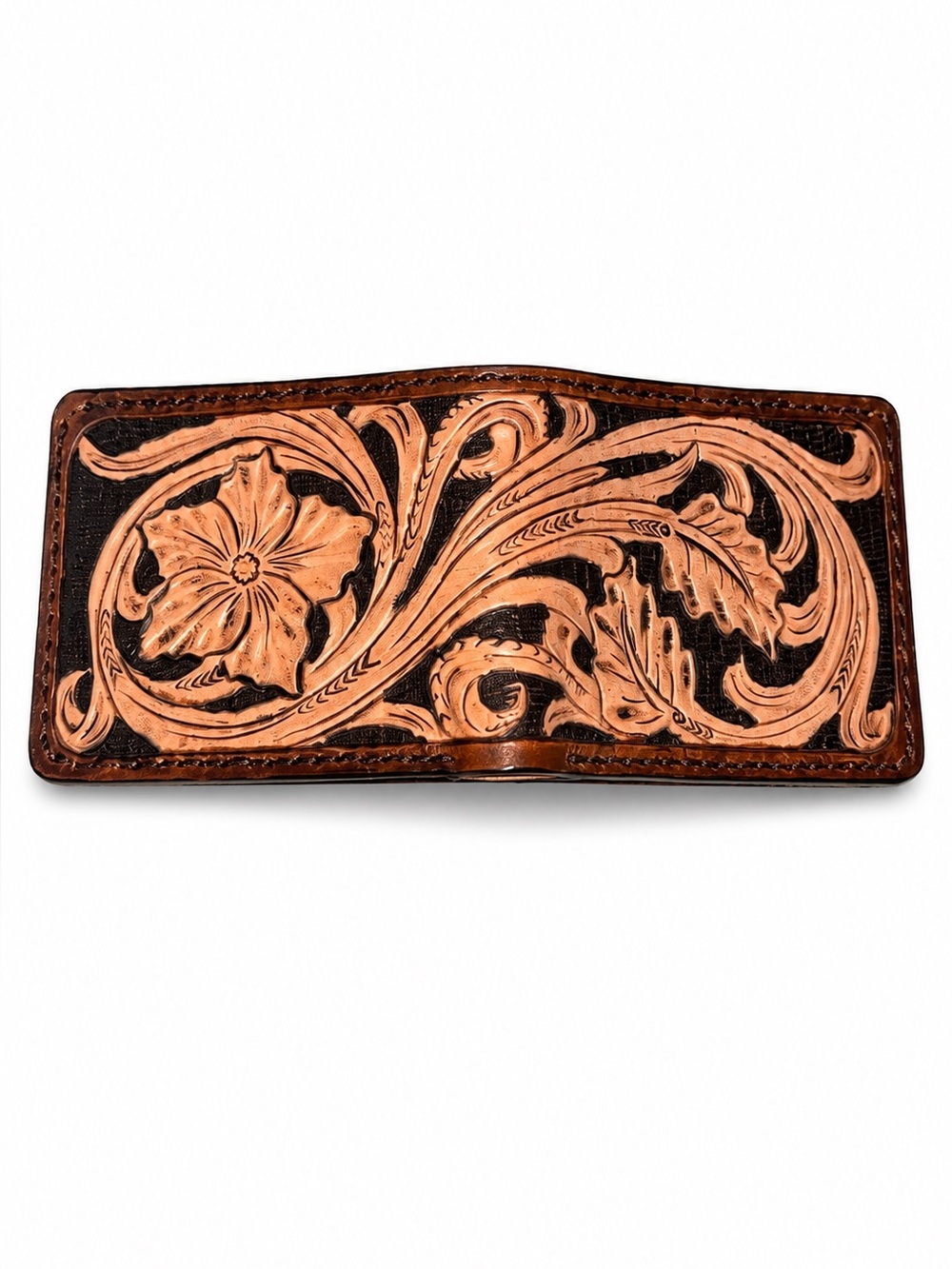 Handmade Tooled Leather Bifold Wallet | Genuine Brown Western Floral Wallet
